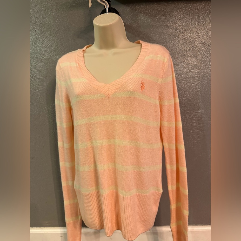 U.S. Polo Assn. Pink and Cream V-Neck Sweater